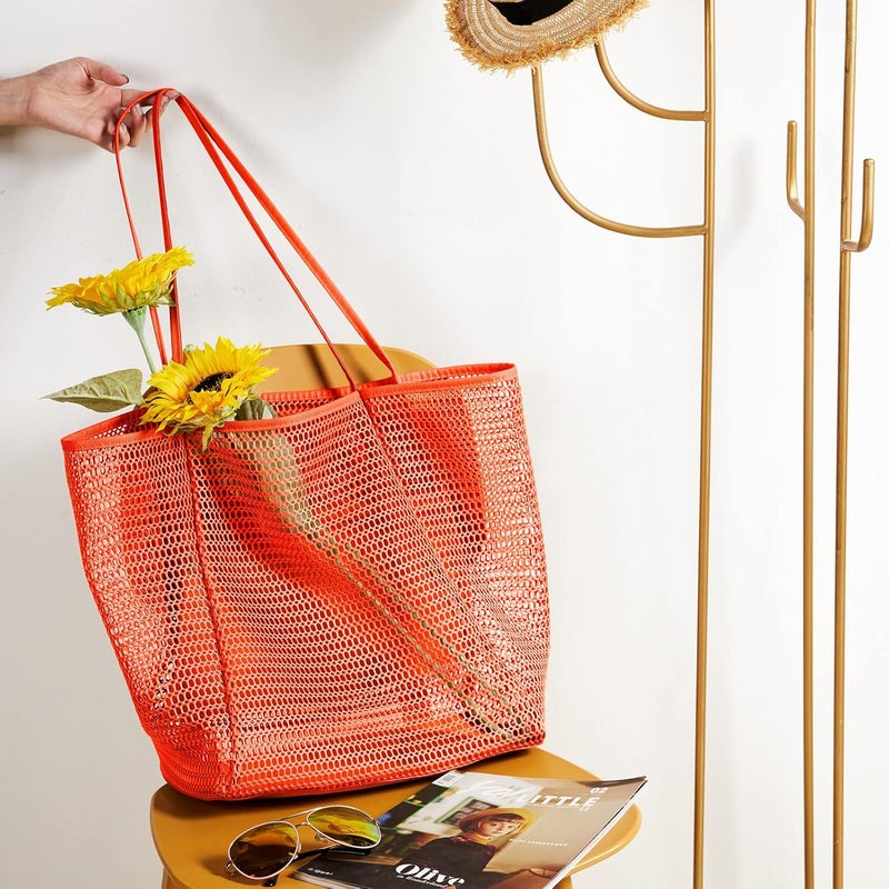 KALIDI BeachNylon Mesh Tote Bag, Casual Tote Bag Hobo Women Foldable MAX 23L Shoulder Bag For Beach Picnic Vacation - Image 3